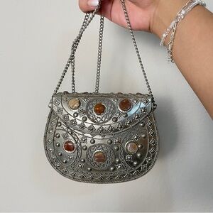 Vintage Style Silver Clutch Pouch with stones